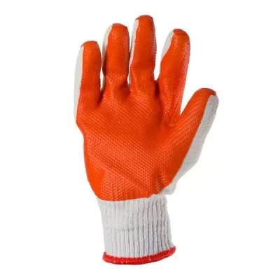 Manusi pentru zidar din bumbac albe, acoperire latex rosu, turnare incompleta 10