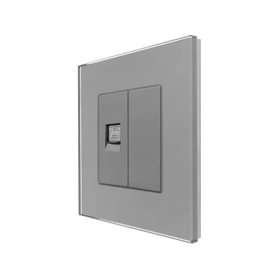 Priza media, GRI, 1/2 blank, 1/2 modul Internet CAT5E, rama sticla / 86x86mm / Caligate