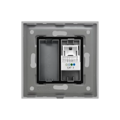 Priza media, GRI, 1/2 blank, 1/2 modul Internet CAT5E, rama sticla / 86x86mm / Caligate-thumb-4