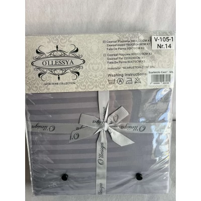 Lenjerie pat hotelier stripe set 4 buc cu cersaf elastic