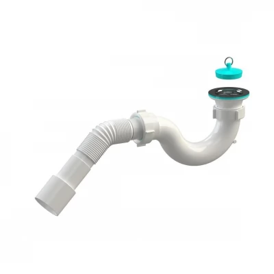 Sifon cadita dus D. 1.1/2" x 40 "S"-tip, grila inox, cu furtun gofrat 50 L=400mm cu dop