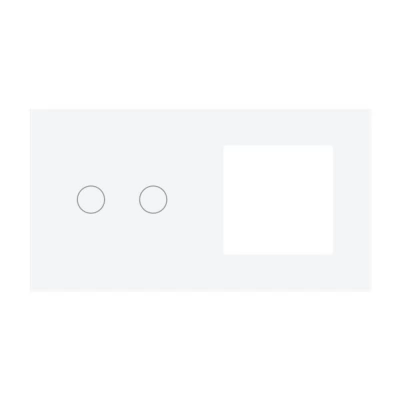 PANOU DIN STICLA touch ALB, 2 clape + 1 slot pt priza / 86x157mm / Caligate