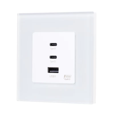 Priza ALB, 2 USB TYPE C + 1 USB/fast charge/65W/rama sticla / Caligate