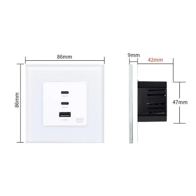 Priza ALB, 2 USB TYPE C + 1 USB/fast charge/65W/rama sticla / Caligate-thumb-4