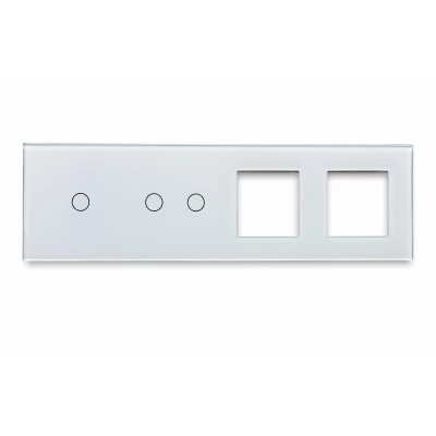 PANOU DIN STICLA touch ALB, 1 clapa + 2 clape + 2 sloturi pt priza / 86x299mm / Caligate