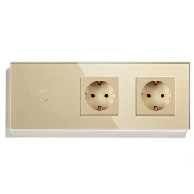 Intrerupator smart GOLD 1 clapa, 1 way + 2 prize/ set WiFi/neutral/16A/86x228mm / Caligate