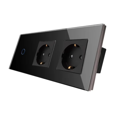 Intrerupator touch NEGRU 1 clapa, 1 way + 2 prize/ SIMPLU /neutral/600w/16A/86x228mm / Caligate-thumb-2
