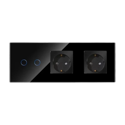 Intrerupator touch NEGRU, 2 clape 1 way + 2 prize/neutral/16A/86x228mm / Caligate-thumb-2