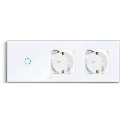 Intrerupator touch ALB 1 clapa, cu capac protectie apa, 1 way + 2 prize/ SIMPLU /neutral/600w/16A/86x228mm / Caligate