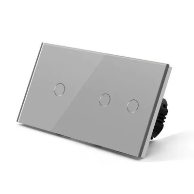 Intrerupator touch GRI 1 clapa + 2 clape, 1 way/fara neutral 300w/86x157mm / Caligate