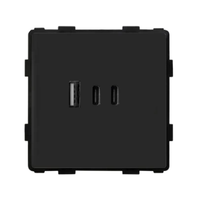 Priza NEGRU, 2 USB TYPE C + 1 USB/fast charge/65W/rama sticla / Caligate-thumb-2