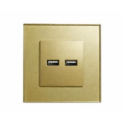 Priza GOLD, dubla USB/ 5V 3.1A/rama sticla/86x86mm / Caligate-thumb-2