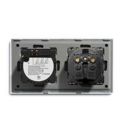 Intrerupator smart GOLD, 1 clapa 1 way + 1 priza/set WiFi/neutral/600w/86x157mm / Caligate-thumb-2