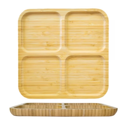 CM BAMBUS Platou patrat cu 4 compartimente, 25 cm