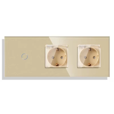 Intrerupator touch GOLD 1 clapa, cu capac protectie apa, 1 way + 2 prize/ SIMPLU /neutral/600w/16A/86x228mm / Caligate