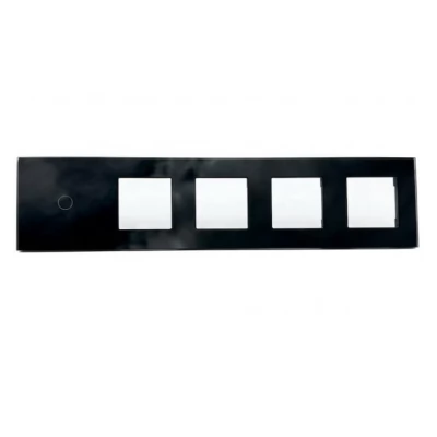 PANOU DIN STICLA touch NEGRU, 1 clapa + 4 sloturi pt priza / 86x370mm / Caligate
