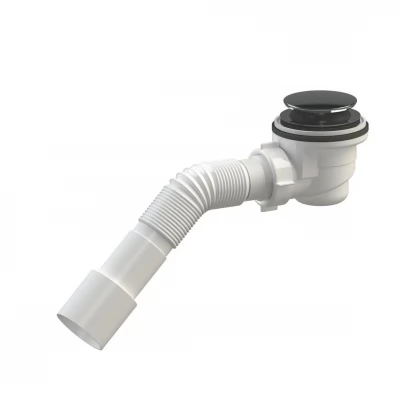 Sifon cadita dus D. 1.1/2" x 50 H=70 mm, grila plastic/crom, cu furtun gofrat 40/50 L=400 mm
