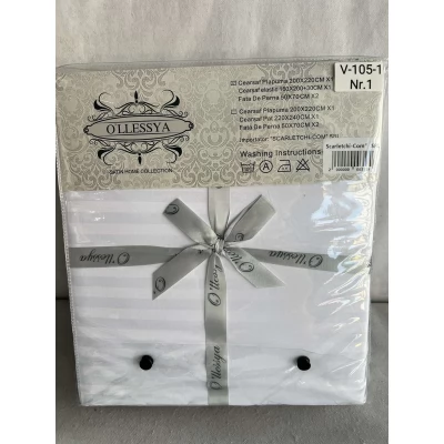 Lenjerie pat hotelier stripe set 4 buc cu cersaf elastic