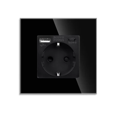 Priza NEGRU, cu 1 USB si 1 Type C/ 16A/20W/86x86mm / Caligate-thumb-2