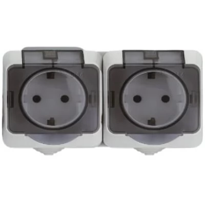 Bloc doua prize 2P+E 16A alb IP44 AQUA SELENA 1000kW