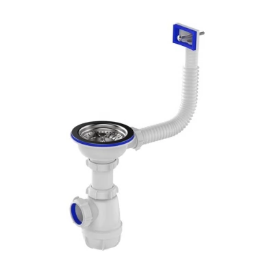 Sifon p/u chiuveta 3 1/2 x40 cu scurgere alb Aquant 