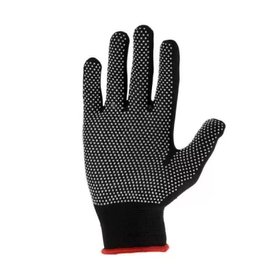 Manusi din poliester negre cu puncte albe din PVC 8" (M)