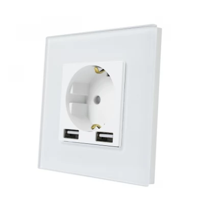 Priza ALB, SIMPLU, cu 2 USB/16A/86x86mm / Caligate