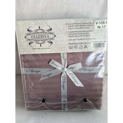 Lenjerie pat hotelier stripe set 4 buc cu cersaf elastic