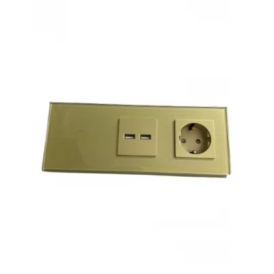 Intrerupator touch GOLD 1 clapa 1way + 2 USB 5V/3.1A + 1 priza 16A/86x228mm / Caligate-thumb-2