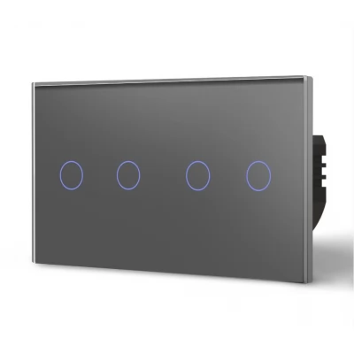 Intrerupator touch GRI, 2 clape 2way + 2 clape 2way, SIMPLU, 800w, 86x157mm / CAP SCARĂ / Caligate