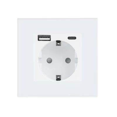 Priza ALB, cu 1 USB si 1 Type C/ 16A/20W/86x86mm / Caligate