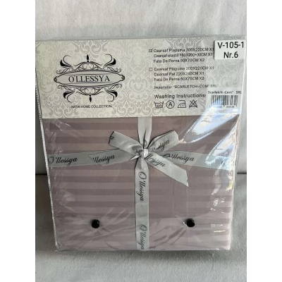 Lenjerie pat hotelier stripe set 4 buc cu cersaf elastic