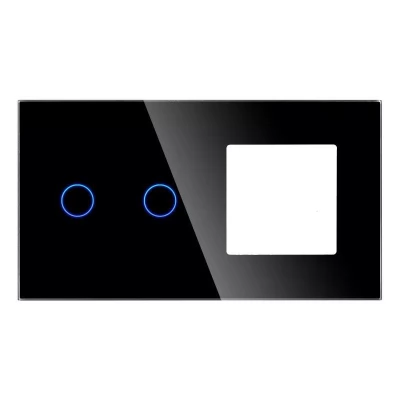 PANOU DIN STICLA touch NEGRU, 2 clape + 1 slot pt priza / 86x157mm / Caligate