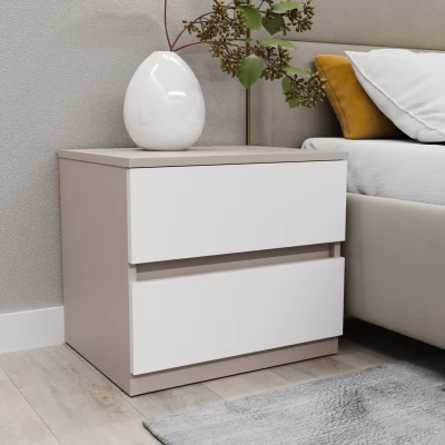 Noptiera Bayro Harmony 550x500x450 gri piatra front alb