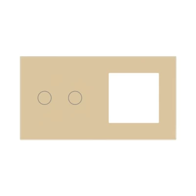 PANOU DIN STICLA touch GOLD, 2 clape + 1 slot pt priza / 86x157mm / Caligate