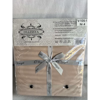 Lenjerie pat hotelier stripe set 4 buc cu cersaf elastic