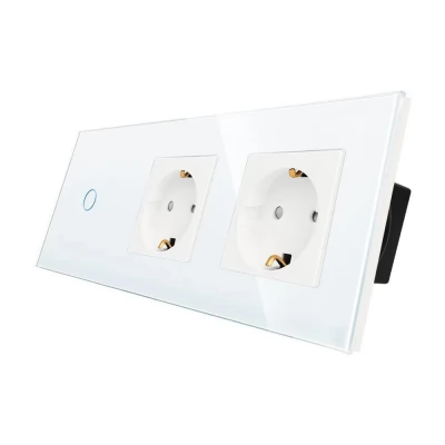 Intrerupator touch ALB 1 clapa, 1 way + 2 prize/ SIMPLU /neutral/600w/16A/86x228mm / Caligate-thumb-2
