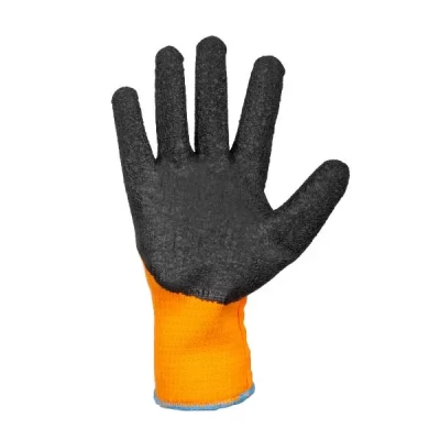 Manusi cu captuseala din poliester portocalie, acoperire spuma neagra de latex turnare incomp