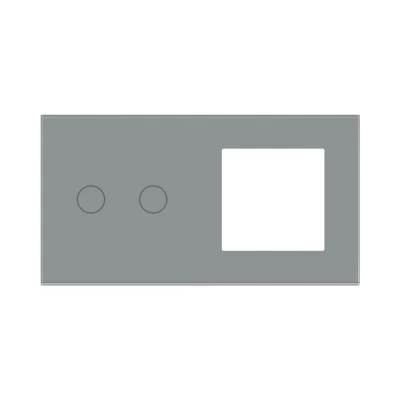 PANOU DIN STICLA touch GRI, 2 clape + 1 slot pt priza / 86x157mm / Caligate