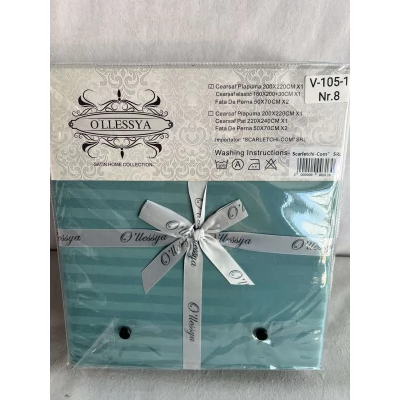 Lenjerie pat hotelier stripe set 4 buc cu cersaf elastic