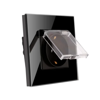 Priza NEGRU, cu capac protectie apa, 16A / 86x86mm / Caligate-thumb-2