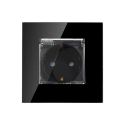 Priza NEGRU, cu capac protectie apa, 16A / 86x86mm / Caligate-thumb-3