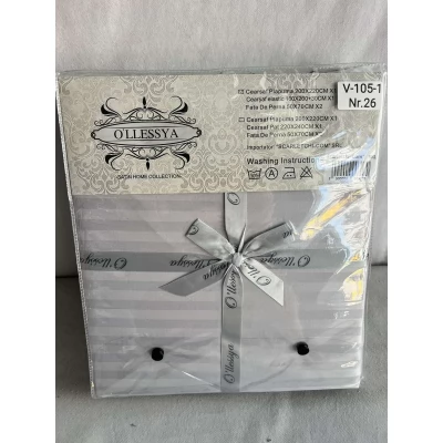 Lenjerie pat hotelier stripe set 4 buc cu cersaf elastic