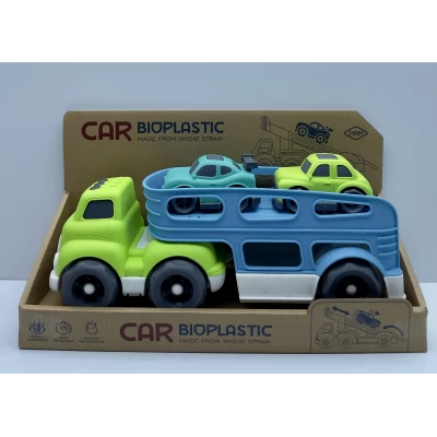 Set de joacă Transportor de Mașini + 2 Mașinuțe Bioplastice (Lumină și Sunet), Verde/Albastru (Nr. 933-671M)