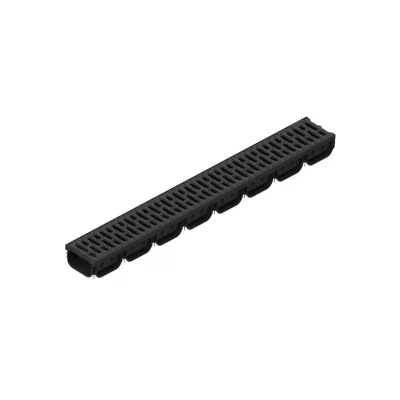 Rigola din plastic Easy2 DN100 H70, cu grătar în fante din plastic negru (1000x125x70mm) clasa de sarcini A15