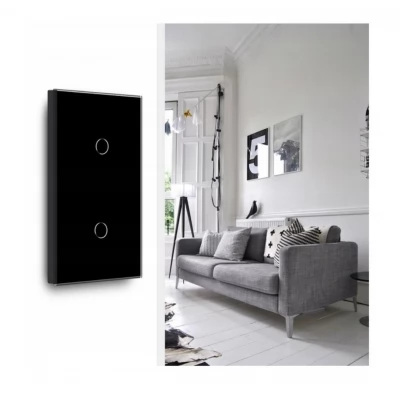 Intrerupator touch NEGRU, 1 clapa 1way + 1 clapa 1way, SIMPLU, 800w, 86x157mm / Caligate-thumb-2