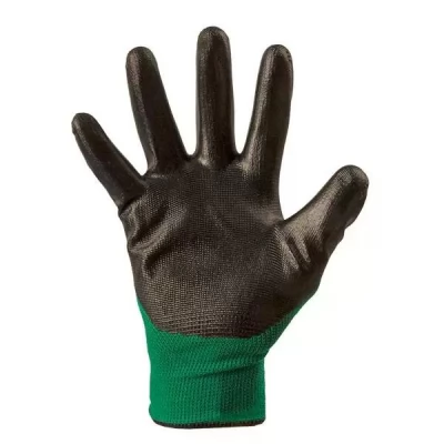 Manusi din poliester verde, acoperire nitril negru turnare incompleta