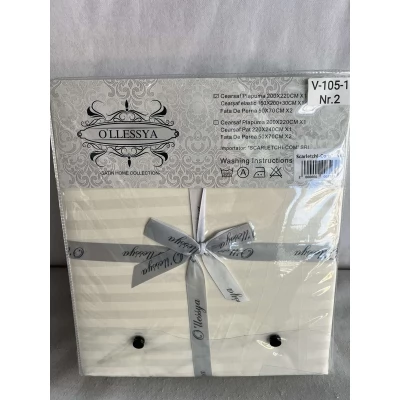 Lenjerie pat hotelier stripe set 4 buc cu cersaf elastic