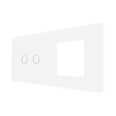 PANOU DIN STICLA touch ALB, 2 clape + 1 slot pt priza / 86x157mm / Caligate-thumb-2