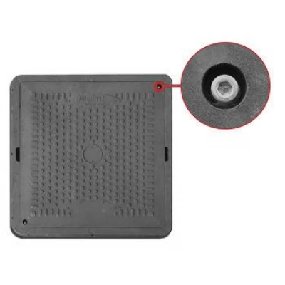 Capac patrat cu rama (nisip+polimer) dn.710x600x70 negru cu lacat -thumb-2